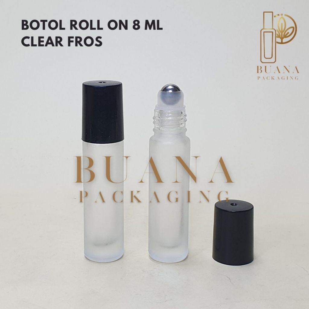 Botol Roll On 8 ml Clear Frossted Tutup Plastik Hitam Bola Stainles / Botol Roll On / Botol Kaca / P