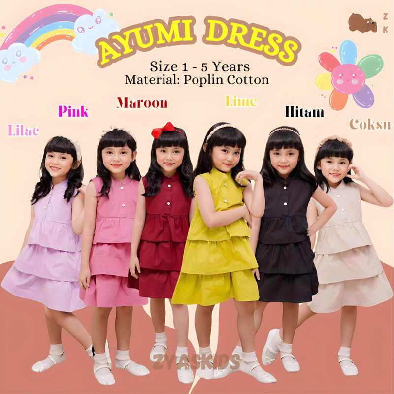 AYUMI DRESS Pakaian Baju Dress Dres Bahan Cotton Poplin Strech Hooneybee Warna Maroon Lilac Coksu Li
