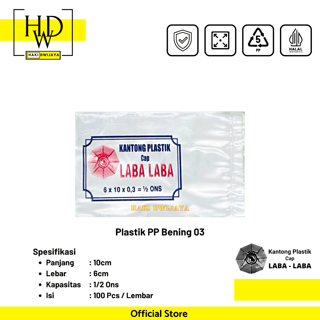 Kantong Plastik Bening PP 6x10cm 1/2ons Tebal 0,3 - Laba Laba