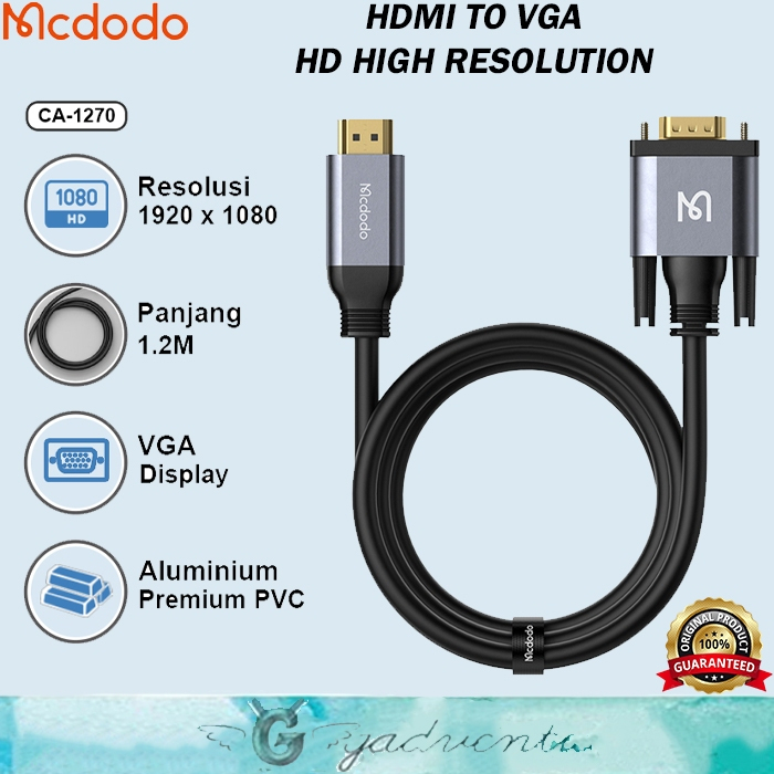 Mcdodo Ca-127 Kabel Hdmi To VGA / Hdmi to Hdmi / VGA to VGA Hd 4k 8k Display Cable Converter Audio Video Ps4 Pc Laptop Komputer Sambungan Layar Monitor Premium Nylon Braided-HDMI To VGA 1.2M