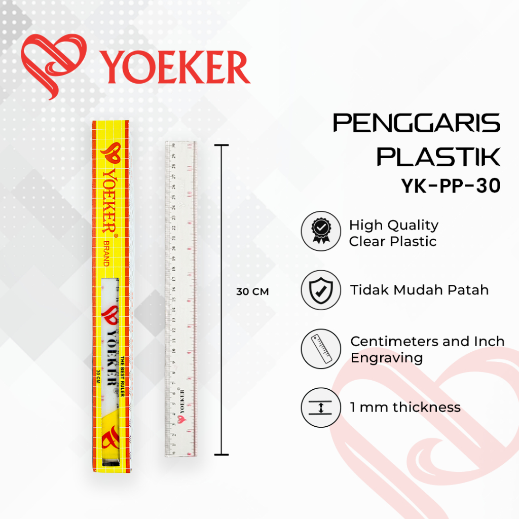 

(1 PCS) Penggaris Plastik 30 CM Yoeker