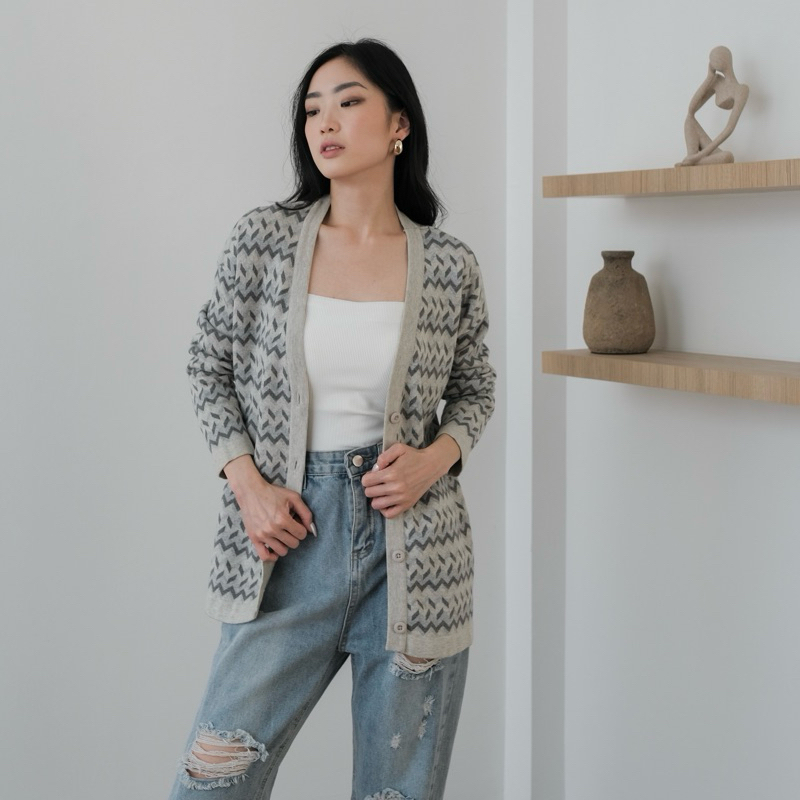 Skylar Cardigan / cardigan rajut motif zigzag / premium knit cardigan / Knit cardigan
