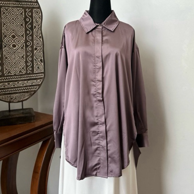 Baju Kemeja Wanita Oversized Silk - Lilac