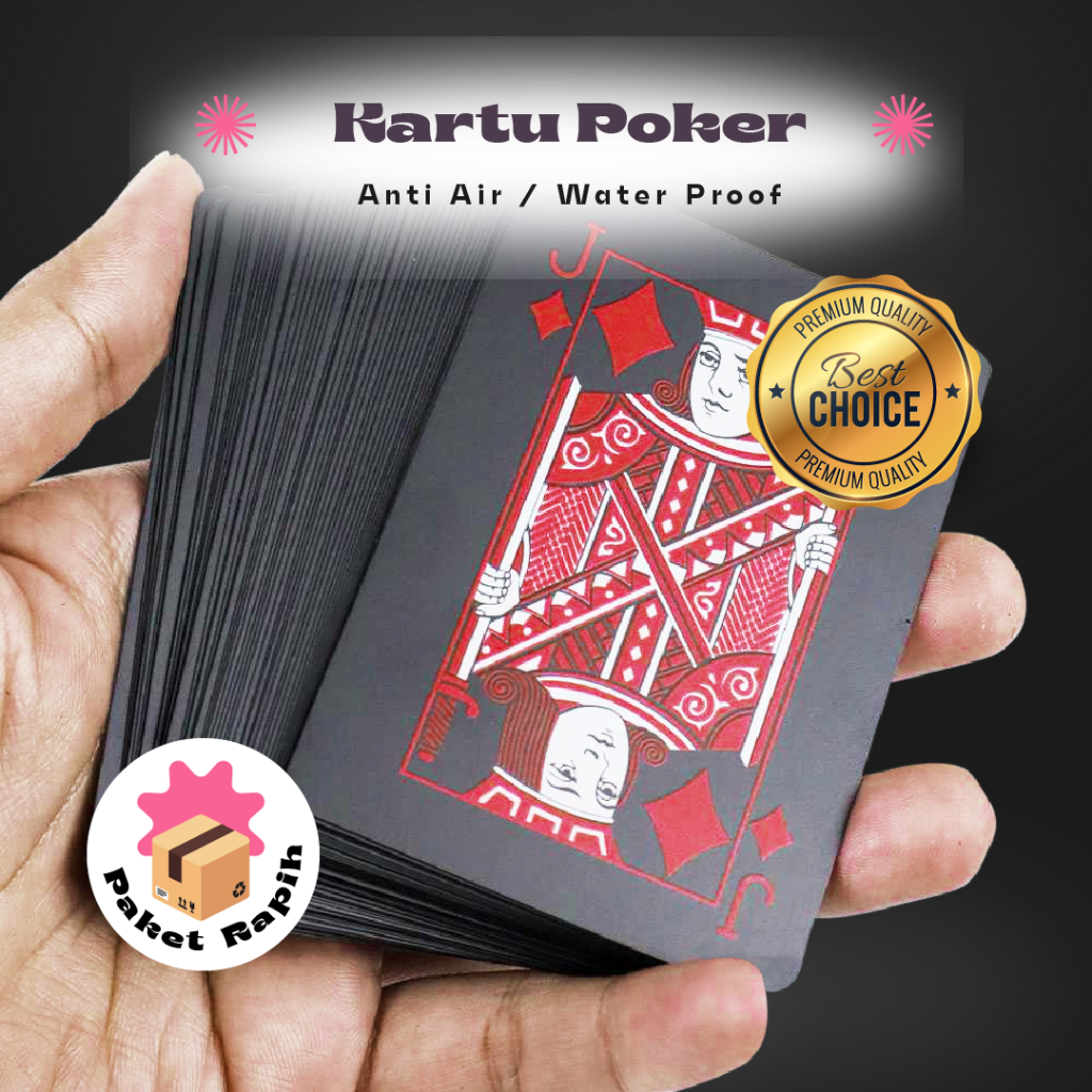 1 Set Kartu Remi Poker Blackjack  Plastik Anti Air Waterproof warna Merah Hitam (Black/Red)
