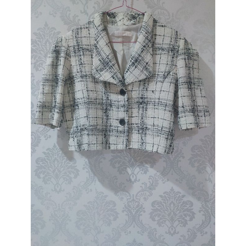 Blazer Crop Tweed Premium Lengan Pendek