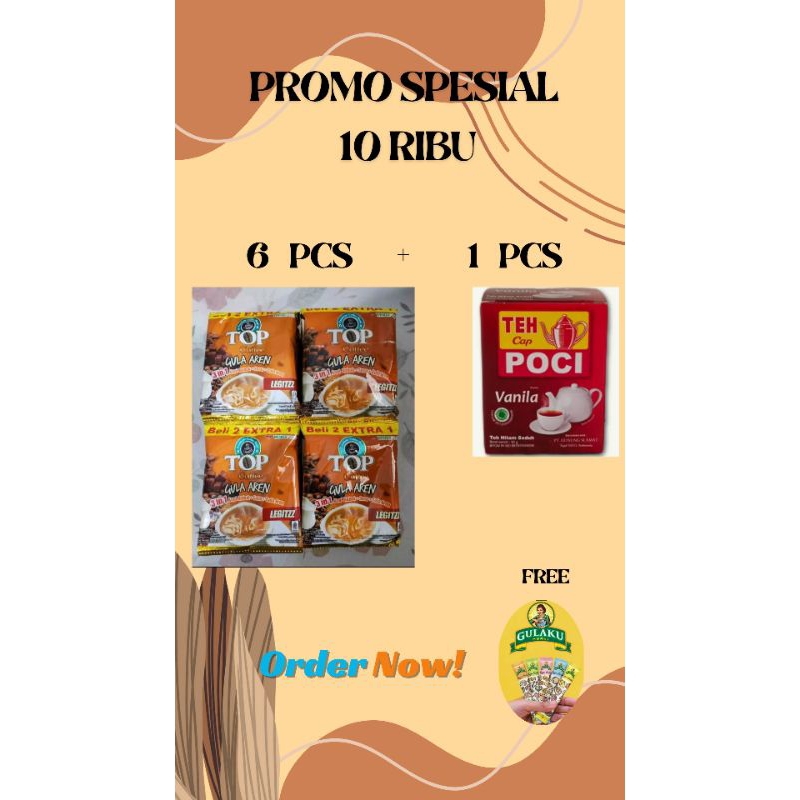 

Kopi Top Gula Aren 6 sachet + 1 pcs Teh Poci free gulaku sachet