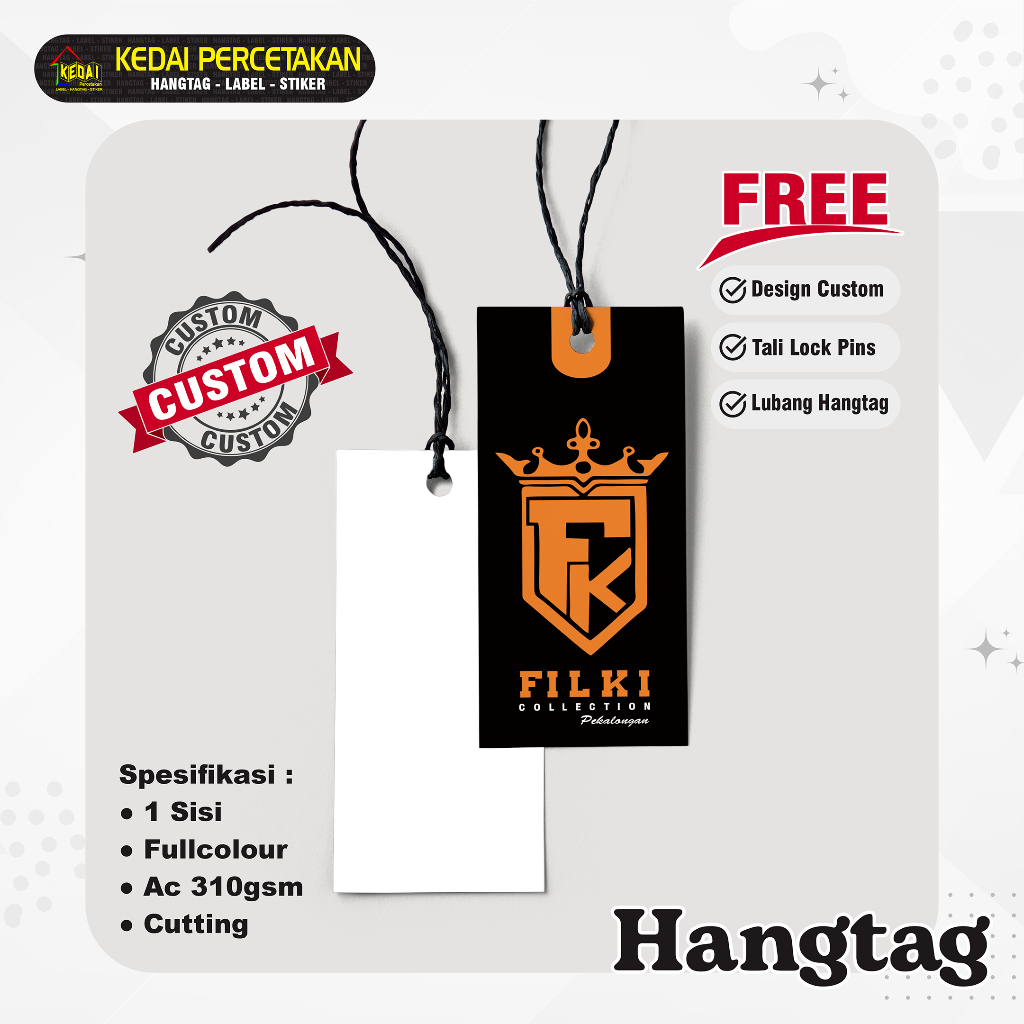 

hantag aksesoris handtag Souvenir hangtag Custom hentek thank you handstag merk price tag label baju lebel merek bonus tali (SC) 1 Sisi