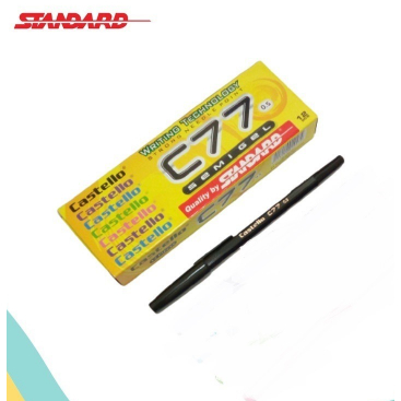 (1 Kotak / 12 Pcs) Pena Standard Castello C77 Hitam Casing Hitam