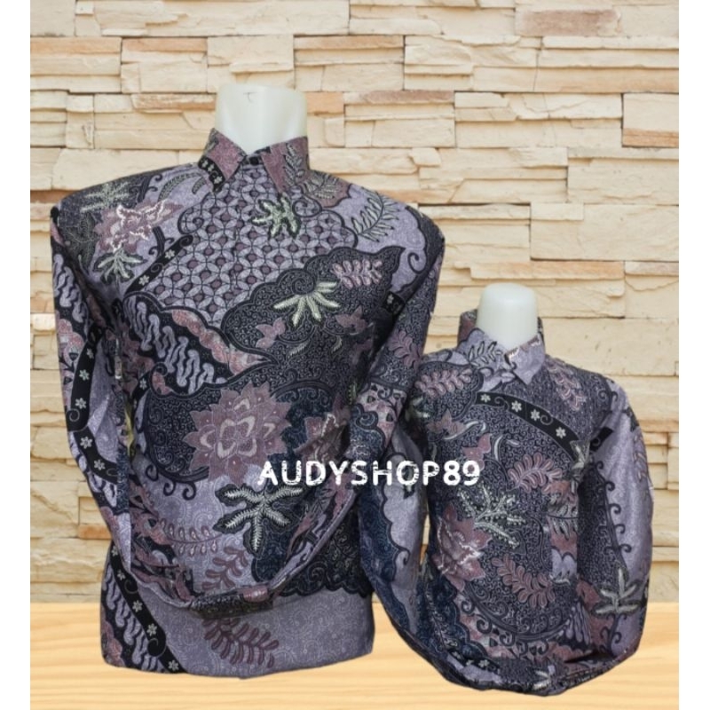 Batik pesta, Batik Couple ayah dan anak laki laki katun premium warna ungu Lilac / taro