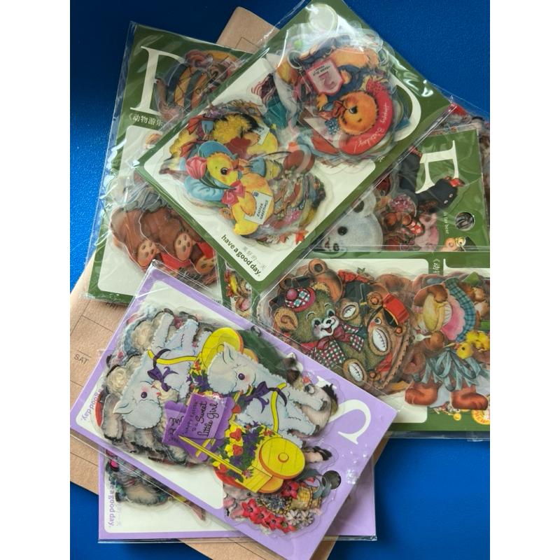 

Vintage Plastic PET Sticker Sheep, Duck , Bear for scrapbook journal