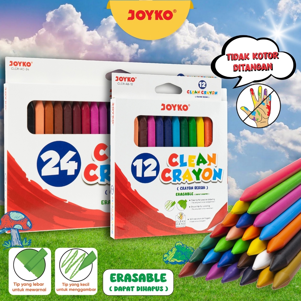 

1 Pack - Clean Crayon JOYKO - 12 Warna - CLCR-AB12