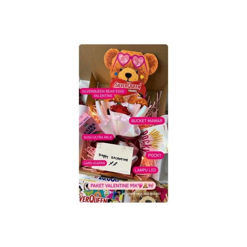 

Hampers Valentine Silverqueen Bear (Beruang) / Snack Box / Hadiah ulang taun / Wisuda