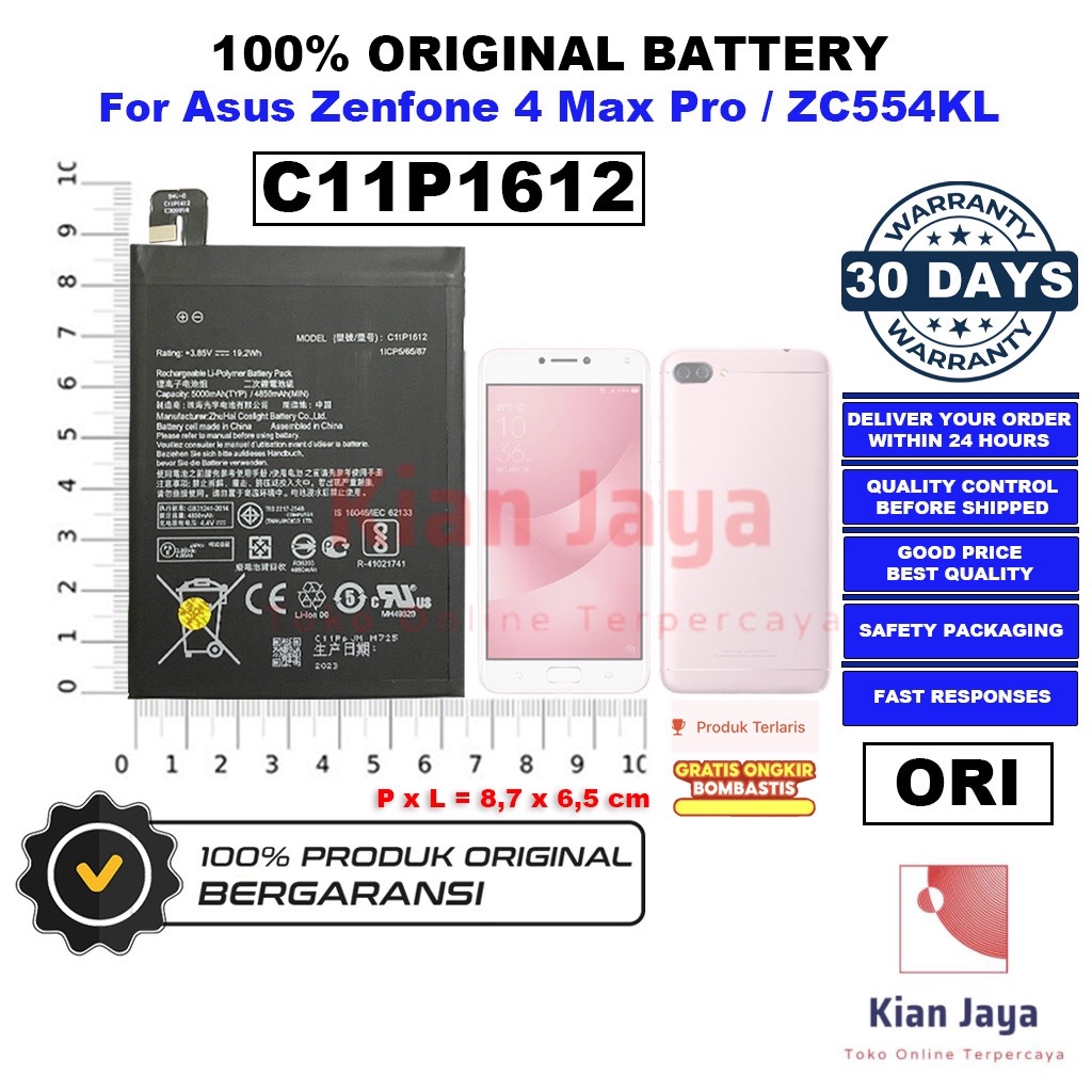 [Garansi 100% Ori] Baterai C11P1612 Untuk Handphone Asus Zenfone 4 Max Pro, Zenfone 4 Max, Zenfone 4