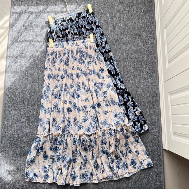 ROK PLISKET TUTU REMPEL MOTIF BUNGA/ ROK PLISKET TUTU REMPEL MOTIF BUNGA WANITA KOREA / LONG SKIRT C