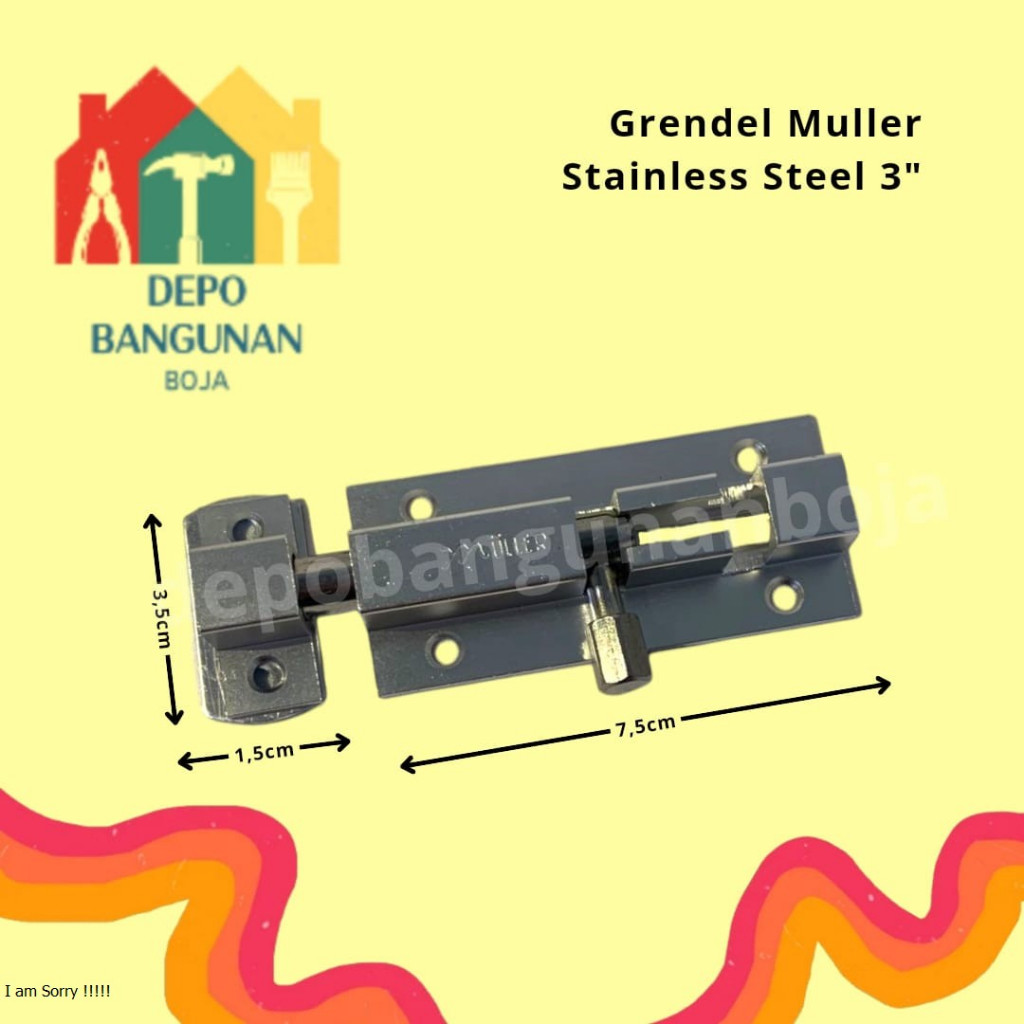 (5.3) Grendel Stainless Steel Muller 3" / Grendel / Selot Pintu