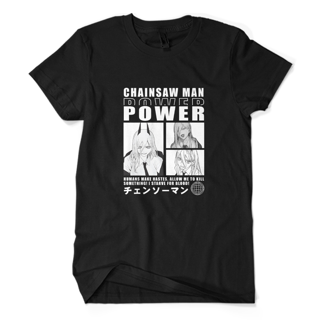 Kaos Distro Premium POWER CHAINSAW MAN BW - Baju Anime Manga Otaku Jepang Japan Unisex Dewasa