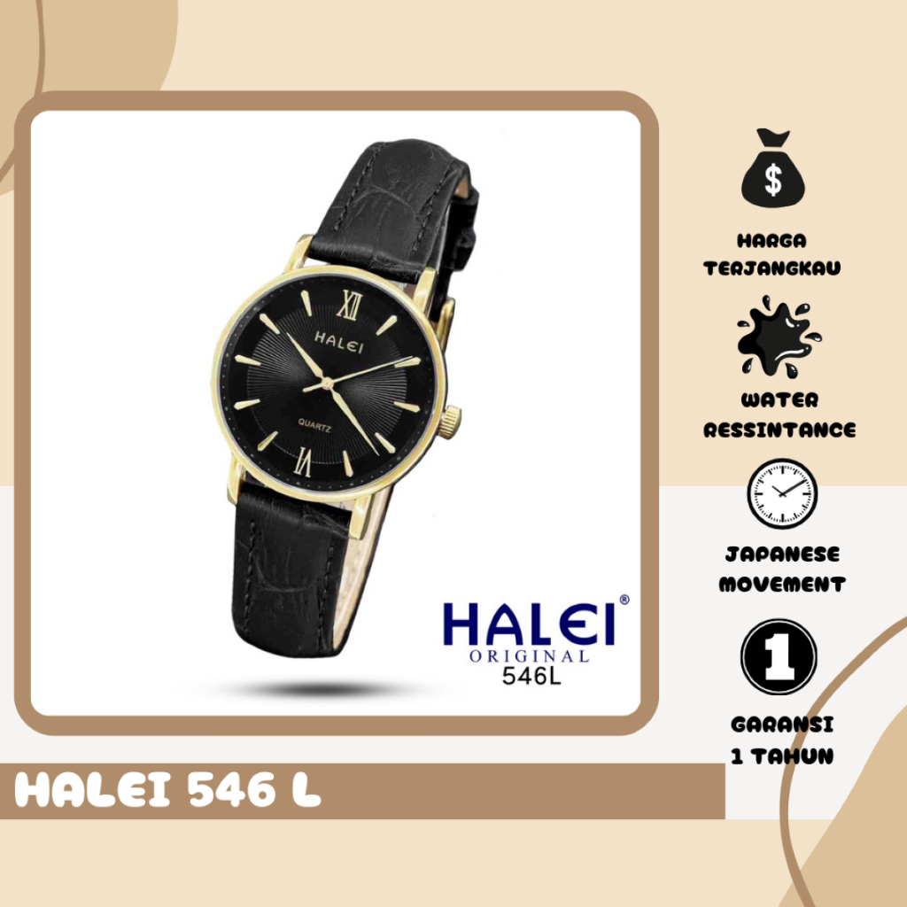 Halei.Watch 546 L - Jam Tangan Wanita Halei Kulit - Tahan Air dan Garansi 1 Tahun