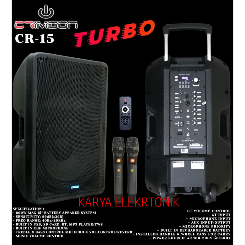 SPEAKER PORTABLE CRIMSON CR15 TURBO CR-15 TURBO CRIMSON CR 15TURBO 15 INCH ORIGINAL