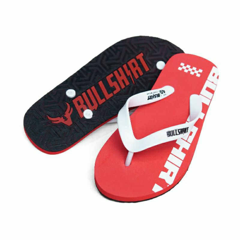 Sandal jepit pria Sandal Distro pria original distro Bullshirt Warna Merah Putih