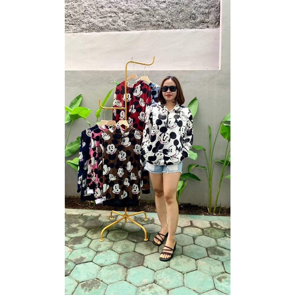 NOLLA _ Hoodie Mickey Atasan Bludru Baju Wanita Bangkok Import Premium Bkk Lucu