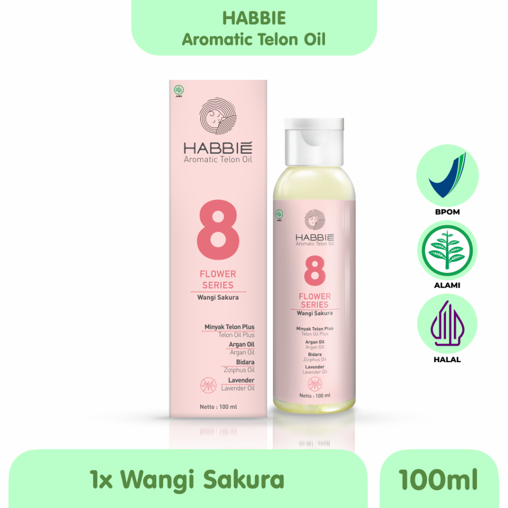 No 8 Sakura Habbie Minyak Telon Aromatic Flower Series BPOM Aman untuk Bayi dan Anak