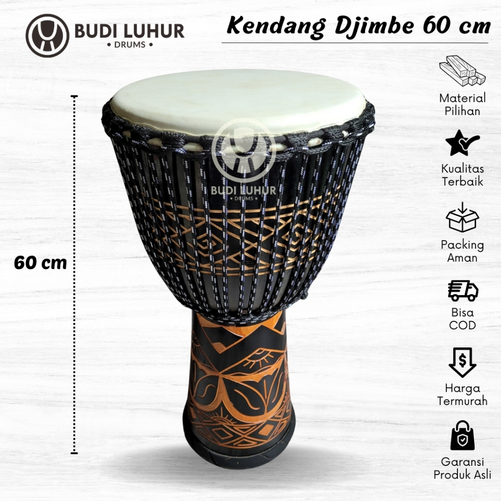 Gendang Jimbe Jumbo 60 cm Kepala 12 Inci Kulit Mika Suara Standar Alat Musik Perkusi