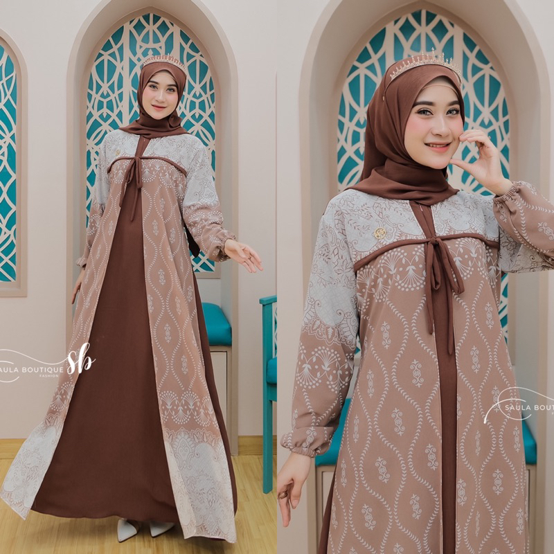 Kania Gamis Ceruty Premium mix Cinkle Import Best Seller Dress Rompi Ceruty Motif Free Hijab Pashmina - SAULA.BOUTIQUE