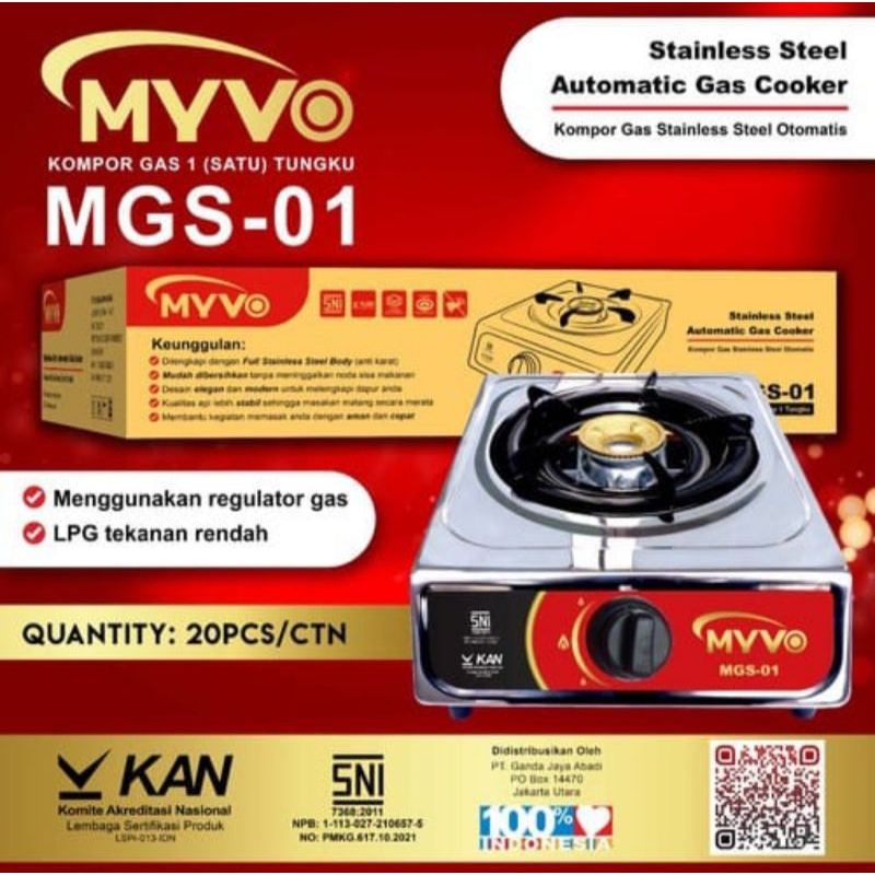 Kompor gas myvo 1 tungku / stainless MGS-01