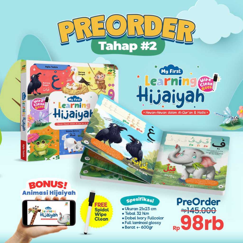 Buku Balita Boardbook My First Learning Hijaiyah Hewan-Hewan dalam Al-Qur'an & Hadis Ziyad Books / B