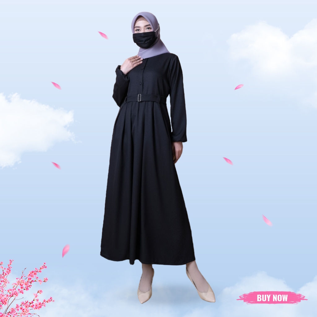 Gamis Dress Polos Hitam Terbaru Lebaran 2024 Wanita Remaja Dewasa Katun Premium Kodangan Elegan G11