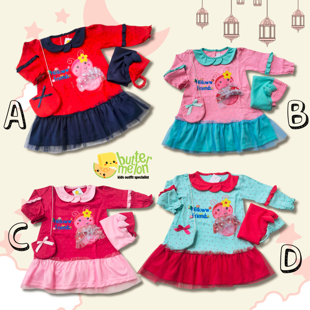 Baju Muslim Bayi Perempuan 1 tahun /Baju Muslim Bayi Perempuan 6 12 bulan terbaru GOLDENKIDSHOP