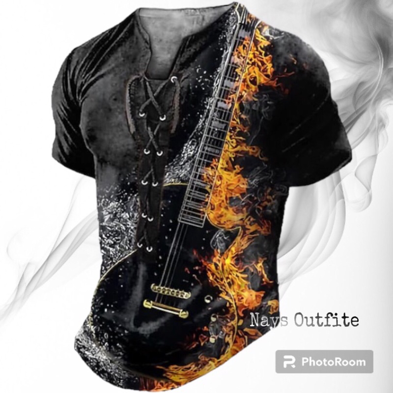 NO - Kaos Lengan Pendek V Neck Tali Gitar Akustik Distro / Kaos V Neck Tali Printing / Kaos V Neck T