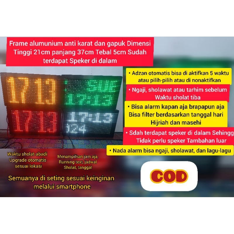 Jadwal sholat digital, jam digital masjid, jam dinding digital + auto tartil 37x21cm