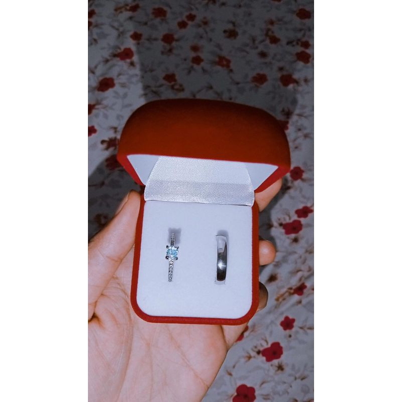 Harga untuk sepasang cincin + box love, cincin couple, nikah, tunangan model intan permata silver