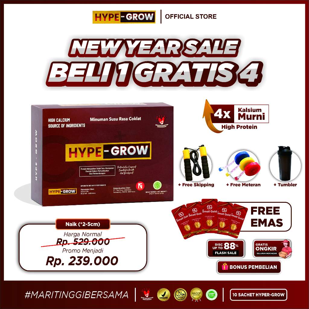 

HYPE-GROW - Susu Peninggi Badan Paket Basic 10 Saset High Calcium Protein Nutrisi Tulang Dan Tumbuh