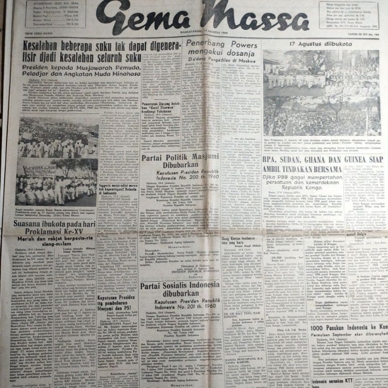 Koran Kiri HARIAN GEMA MASSA berita pembubaran partai masyumi 1960