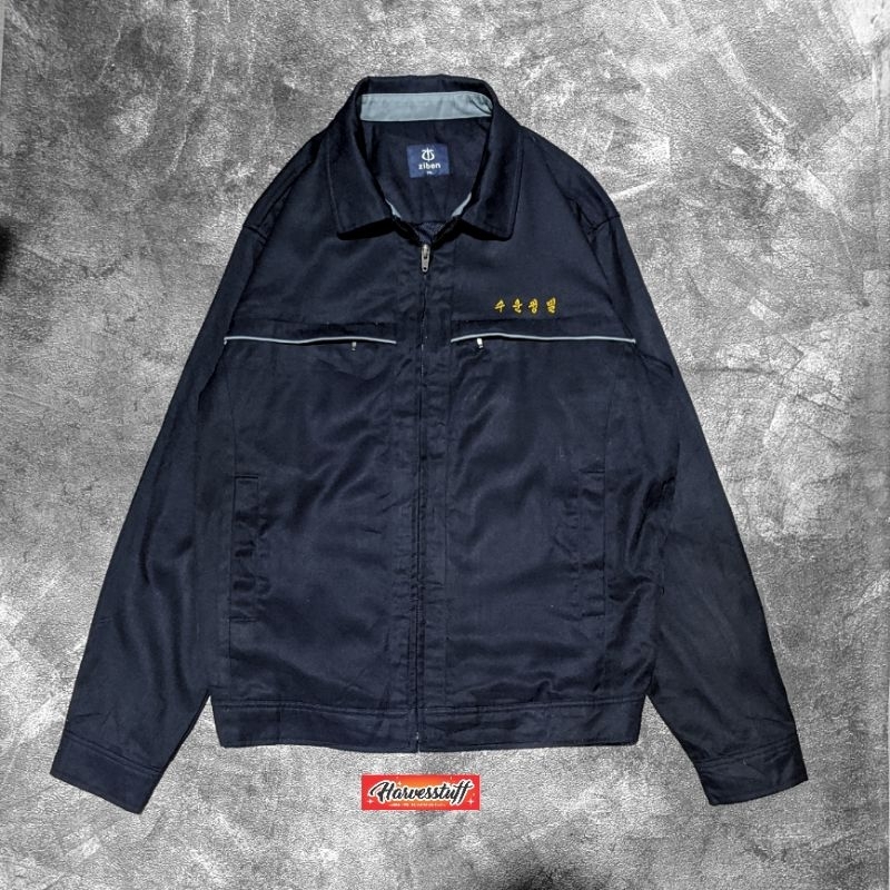 WORKJACKET CASUAL T-BUC BASIC SIMPLE TEXT KREA NAVY