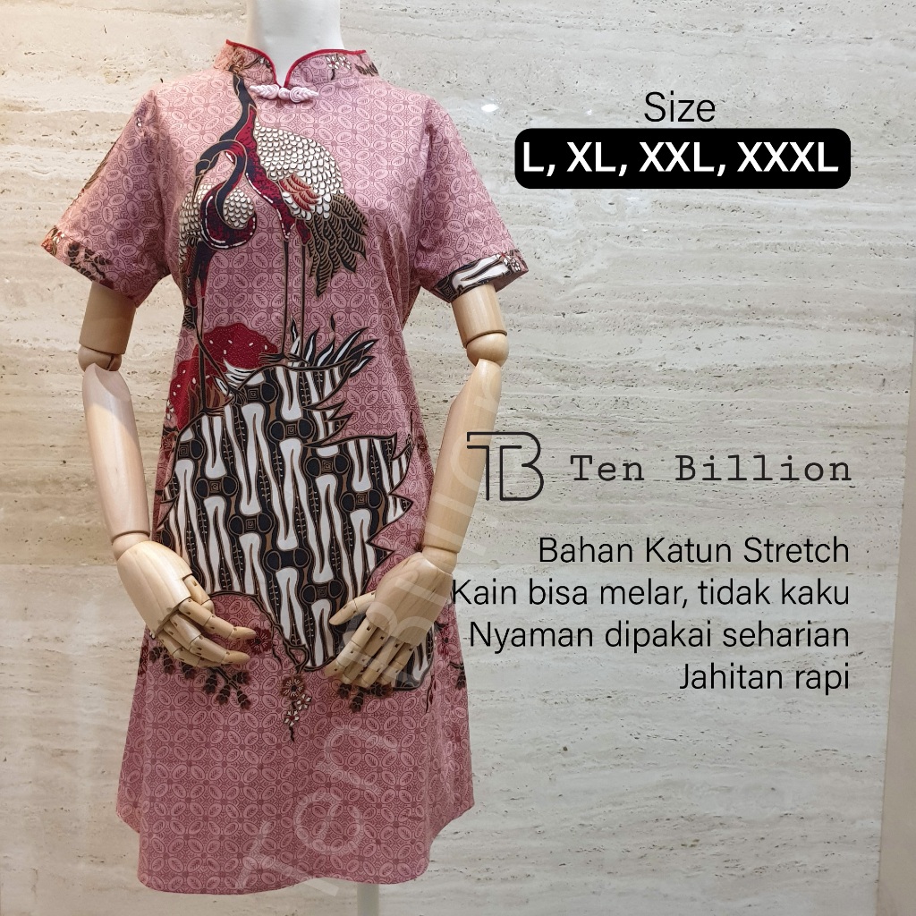 Dress 3/4 Cheongsam Batik bahan Katun Stretch