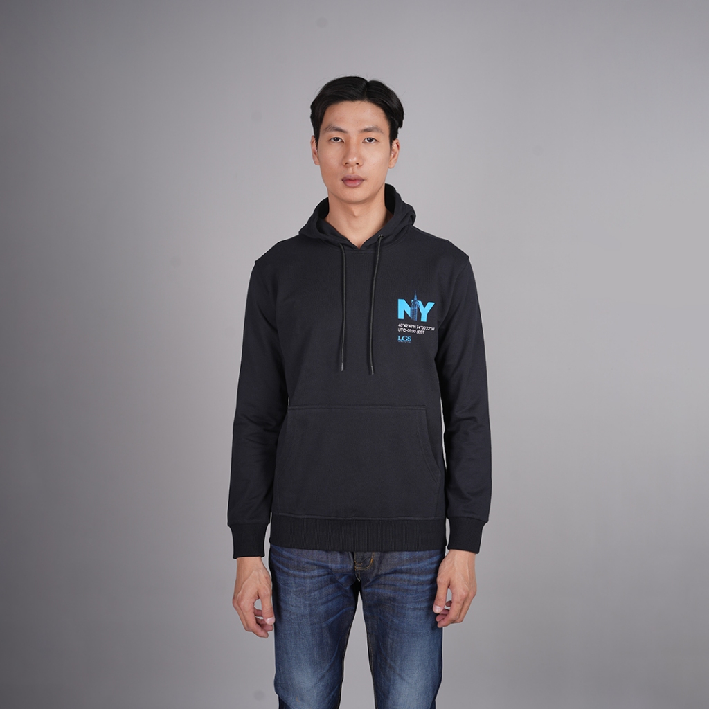 LGS Street - Hoodie Casual Pria Lengan Panjang Motif Polos Hitam Sablon Basic - SH.10.H020.003.C