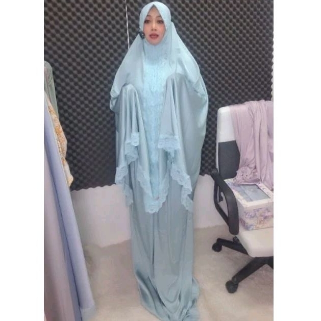Mukena HaNa Collection series Elok Hijau Wardah Armany Silk Premium