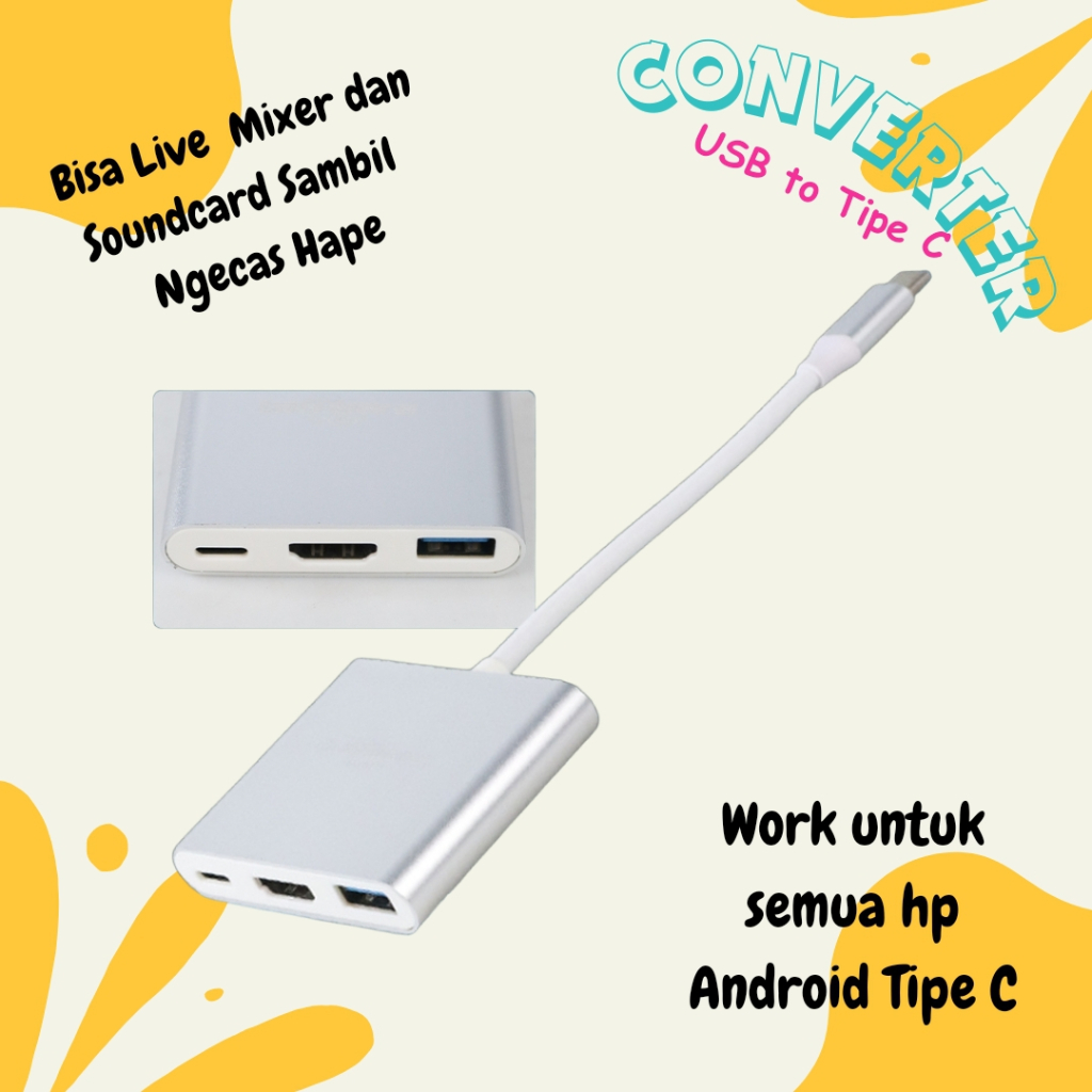 Converter USB OTG to Tipe C untuk live streaming mixer soundcard ke HP android