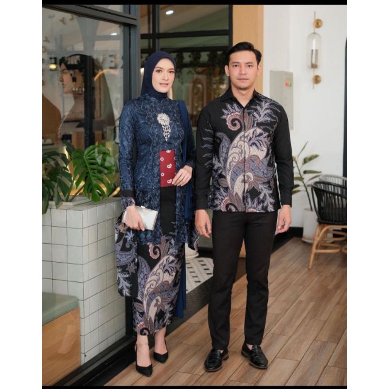 HB CP AYU KUTU BARU BRUKAT BAJU BATIK SERAGAM COUPLE SARIMBIT STAGEN WARNA BIRU DONGKER NAVY NAVI pr