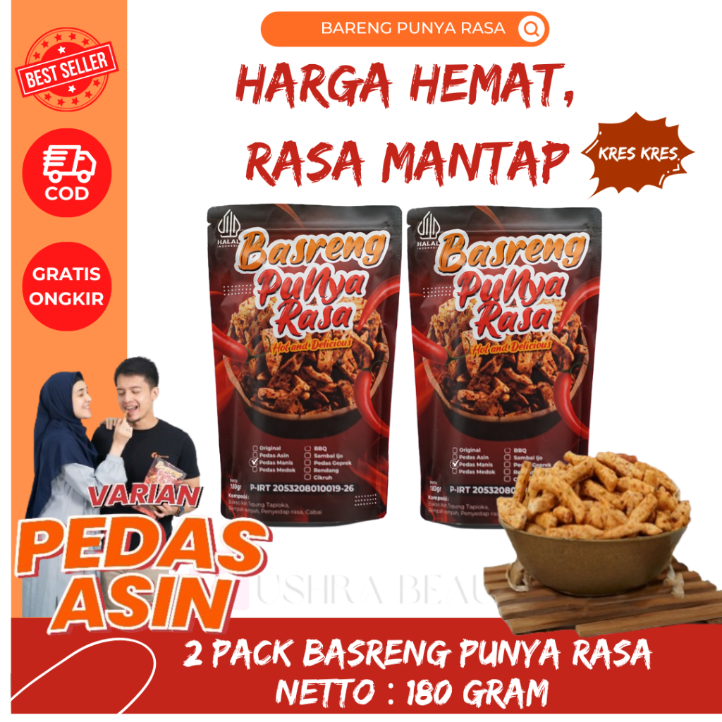 

Basreng Punya Rasa Paket Hemat Isi 2 Cemilan Renyah Pedes Asin Dengan Ekstrak Kencur dan Daun Jeruk