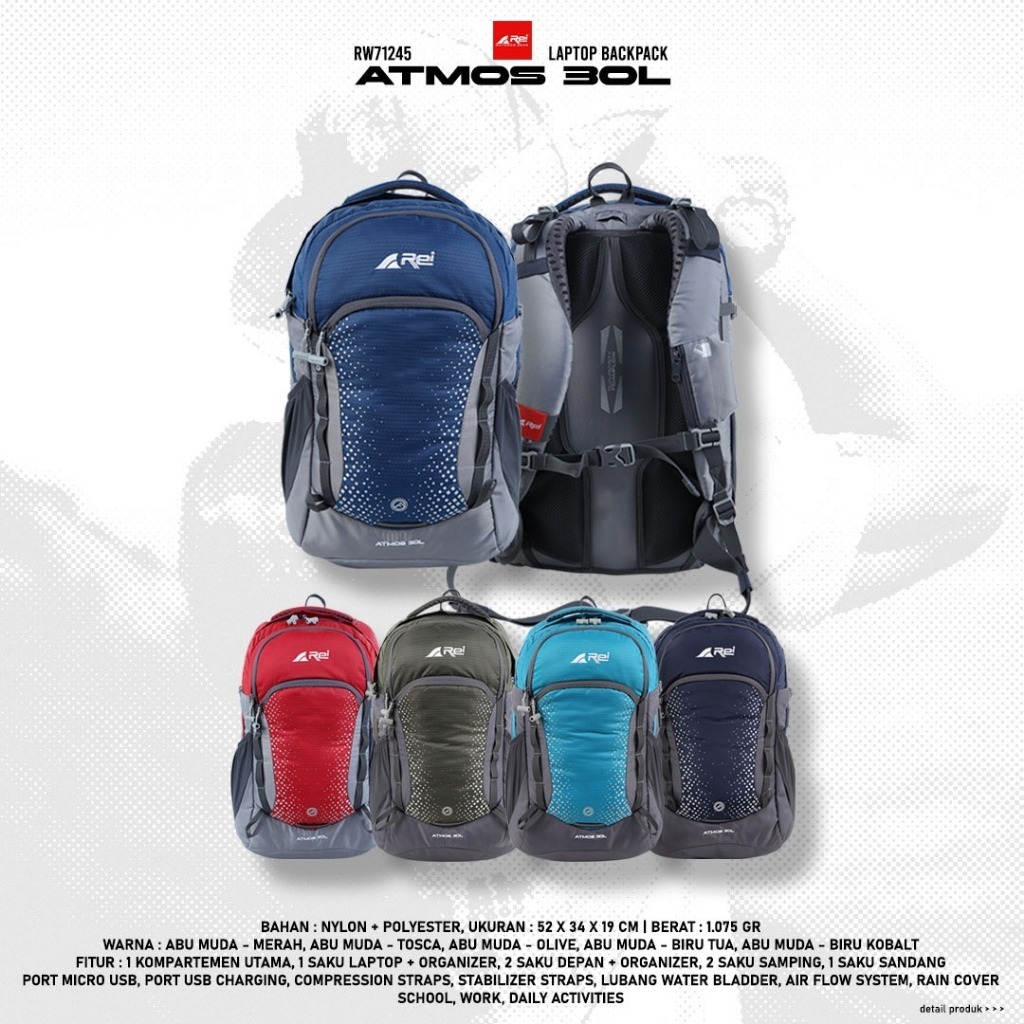Tas Ransel Pria Atmos 30 Liter Arei Outdoorgear - BACKPACK PRIA REI 30L ATMOS - Tas RANSEL LAPTOP AR
