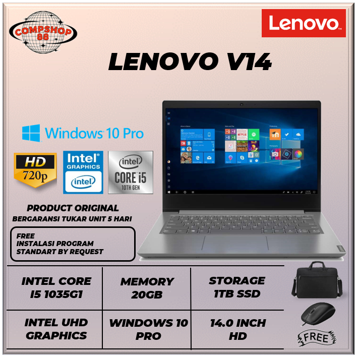 Laptop Murah Lenovo V14 I5 1035G1 20gb 1tb ssd Windows 10 Pro 14.0 Inch