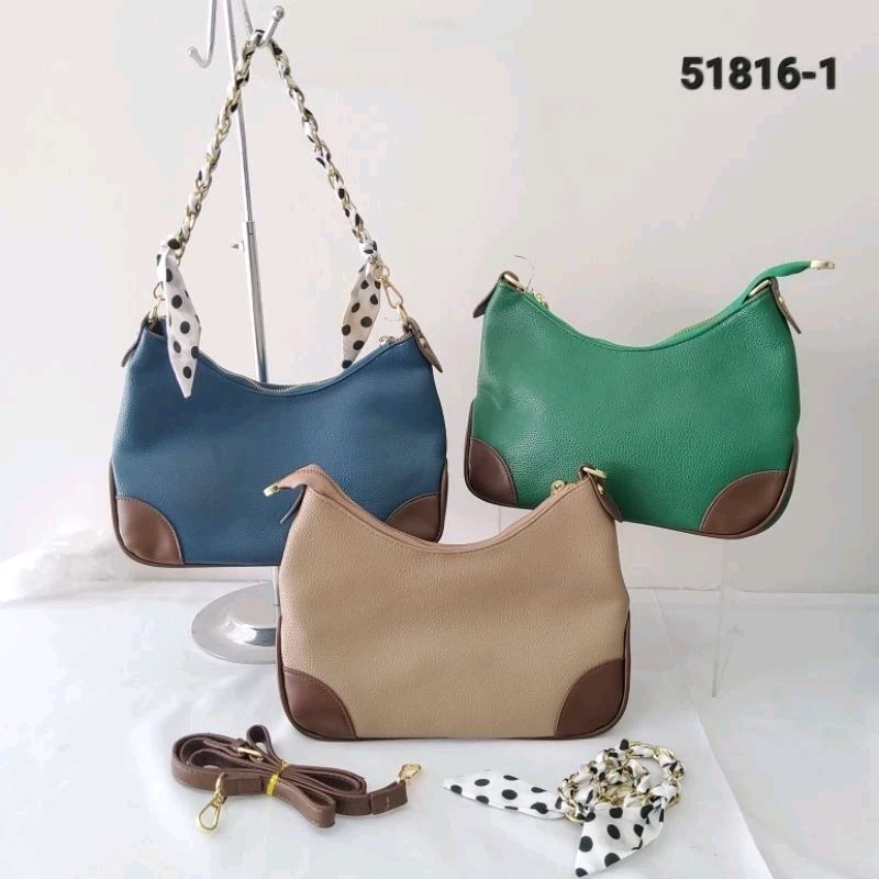 FARNELL - Tas Selempang Wanita Rijek Tipis Warna Biru Hijau  Model Simple Bahan Tebal