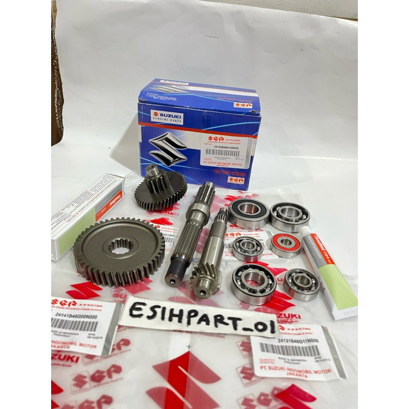 Gigi rasio gardan set B46 plus Bearing isi 6pcs Suzuki Spin 125 Skydrive Skywave sesuai poto