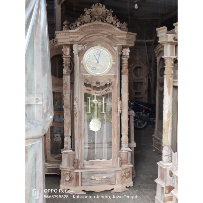 Ready stok siap kirim mentahan Lemari jam hias Rahwana Full Kayu Jati almari jam hias Ukiran Jepara 