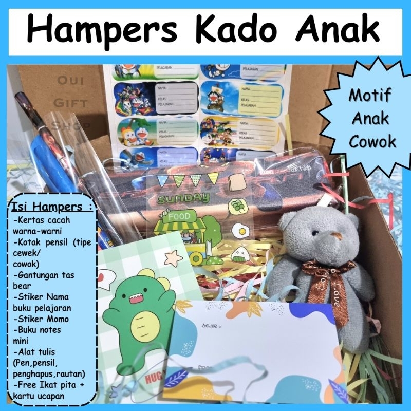 

Hampers Anak / Kado Ulang Tahun Anak Perempuan / Kado Anak Cewek / Hadiah Ultah Anak Cowok Alat Tulis Anak / Perlengkapan Sekolah / Kotak Pensil / Tempat Pensil / Stiker / Hadiah Ultah Anak Cewek / Surprise Box / Gift Set Alat Sekolah