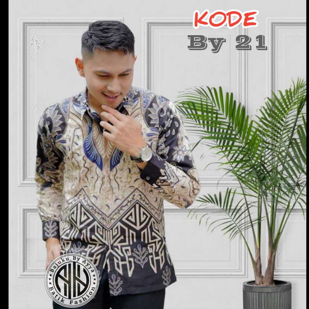 Kemeja Batik Atasan Batik Pria Motif Prabu Biru